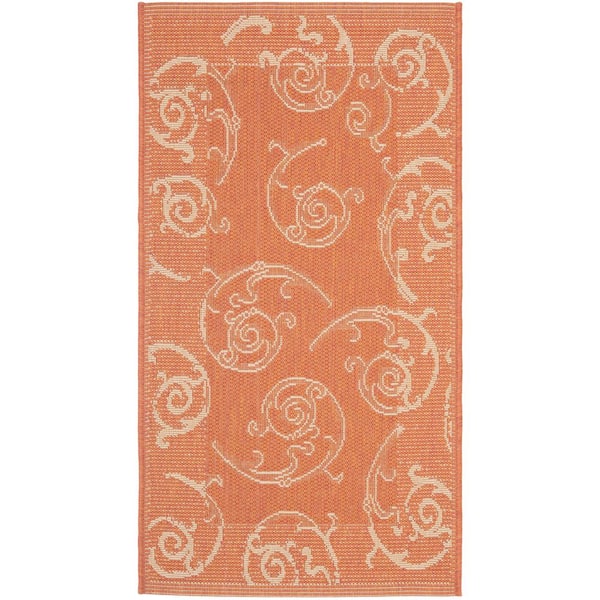 SAFAVIEH Courtyard Terracotta/Natural Doormat 3 ft. x 5 ft. Border Indoor/Outdoor Patio Area Rug
