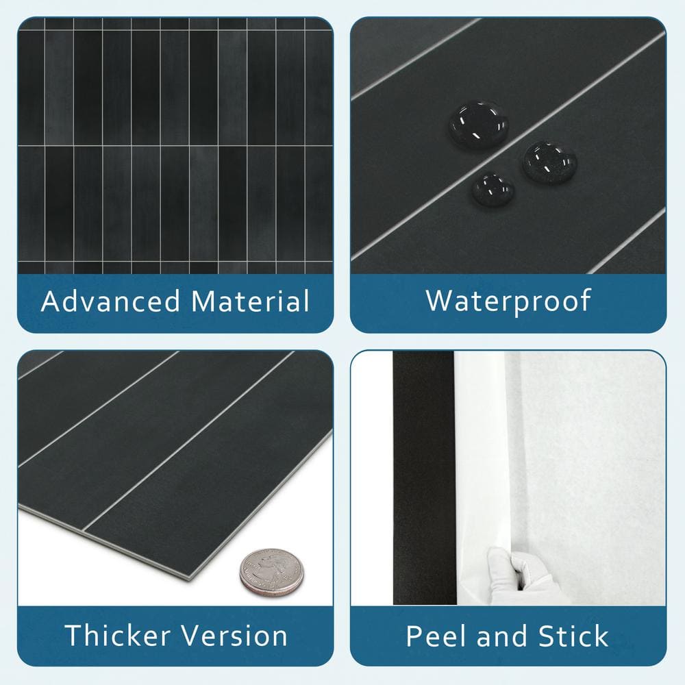 Black Stone Composite Peel & Stick Mosaic Tile Set