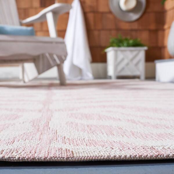 SAFAVIEH Courtyard Ivory/Pink 8 ft. x 10 ft. Zebra Indoor/Outdoor