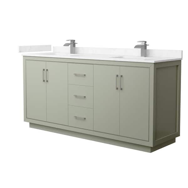 Wyndham Collection Icon 72 in. W x 22 in. D x 35 in. H Double Bath Vanity in Light Green with Carrara Cultured Marble Top