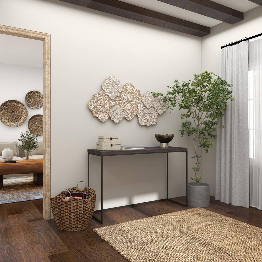 White and Natural Wood Intricately Carved Floral Wall Decor
