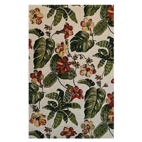 MILLERTON HOME Kai Ivory 5 ft. x 8 ft. Tropical Hand-Tufted Wool Area Rug