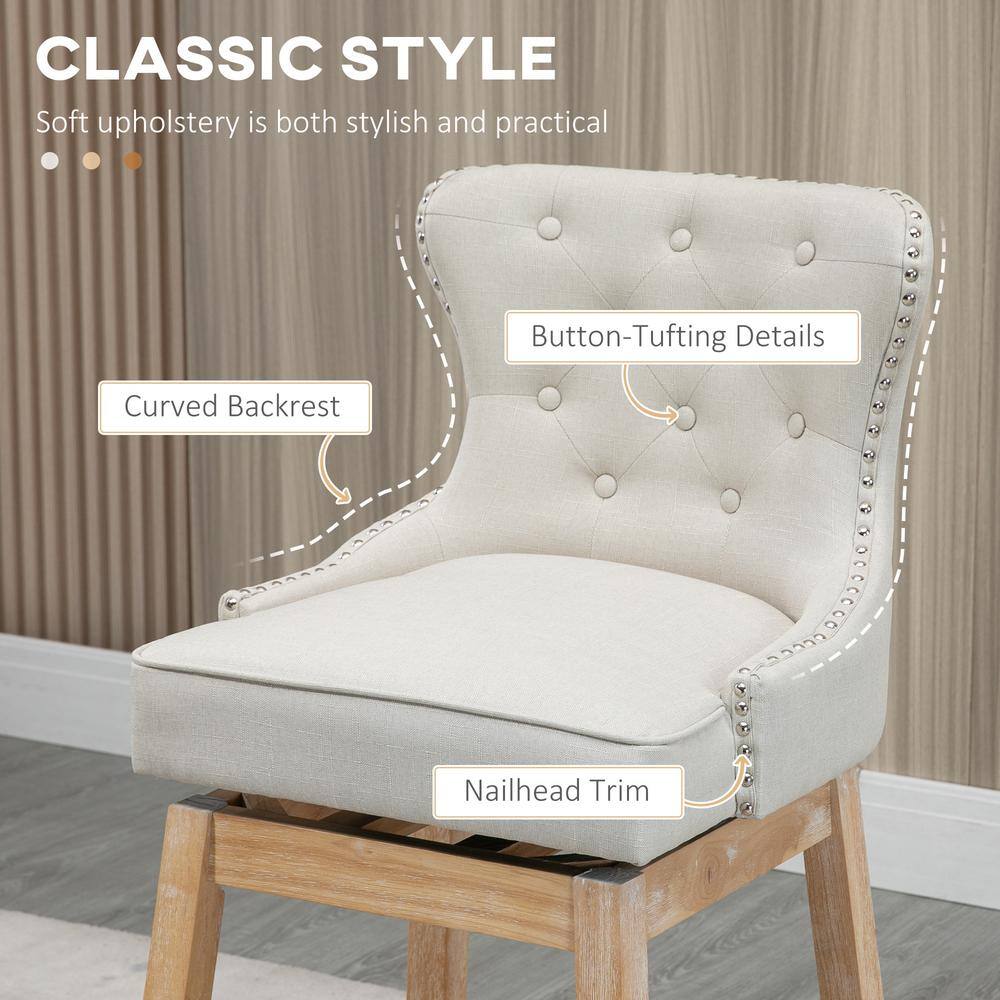 Cream Upholstered Swivel Bar Stools with Wood Legs, Set of 2