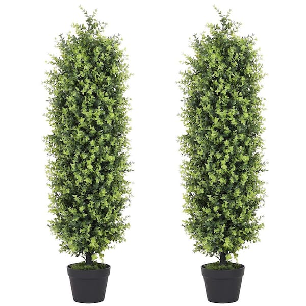 Zeus & Ruta 2-Piece Topiary Tree Artificial 4' Potted Cedar Trees Eucalyptus taper Artificial Outdoor Realistic Plants UV Resistant