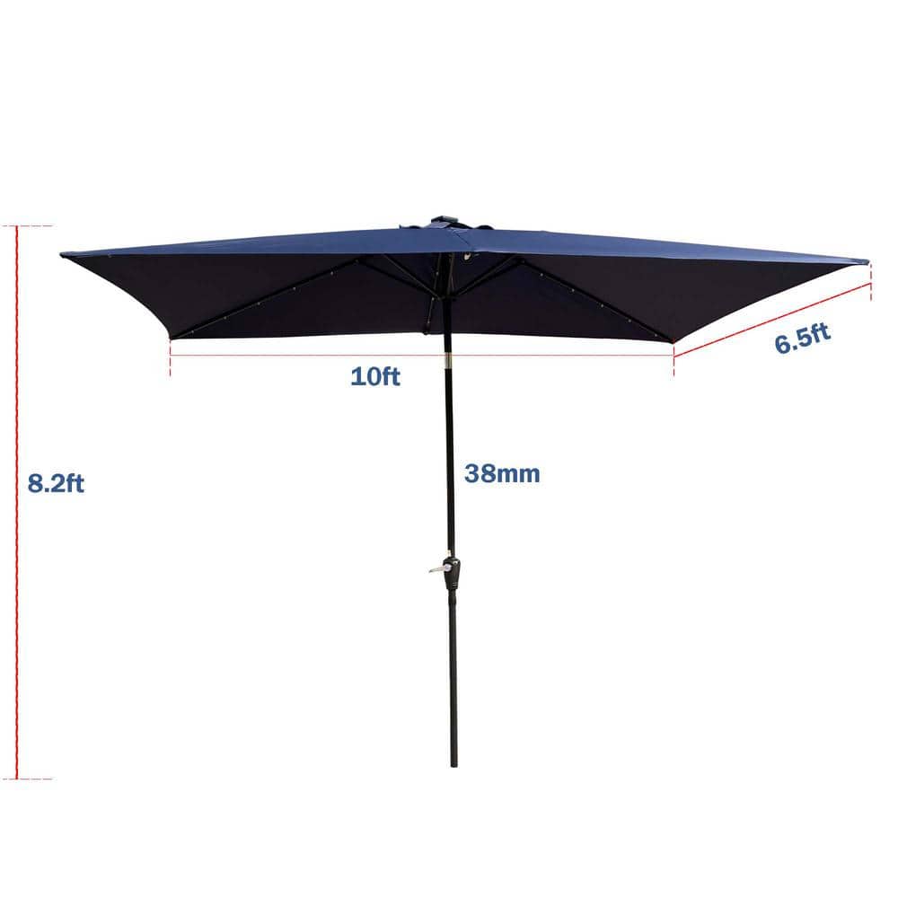 Navy Blue Rectangular LED Patio Market Umbrella with Aluminum Pole