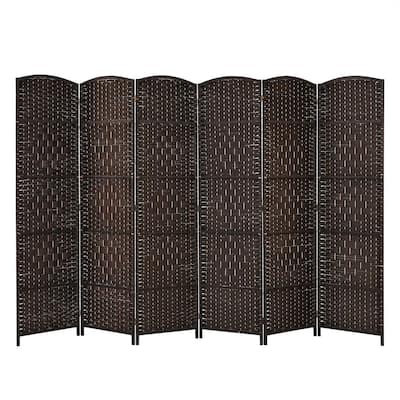 6.5 ft. Brown Room Divider Weave Fiber Folding Privacy Screen (6-Panel)