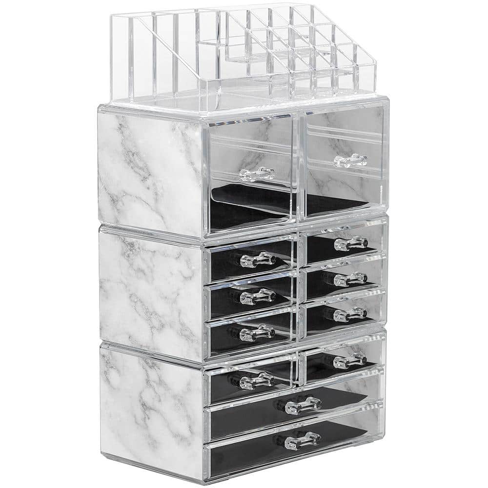 Sorbus X-Large Clear Makeup Organizer Case 4-Piece Set with 9 Drawers