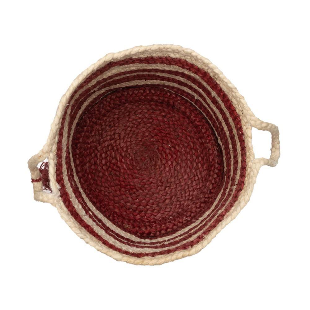 Handmade Round Red and Off-White Jute Storage Basket