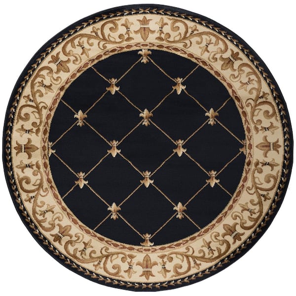 Tayse Rugs Sensation Border Black 8 ft. Round Indoor Area Rug