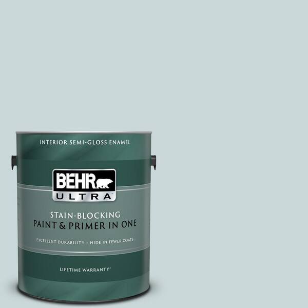 BEHR ULTRA 1 gal. #UL220-10 Offshore Mist Semi-Gloss Enamel Interior Paint and Primer in One