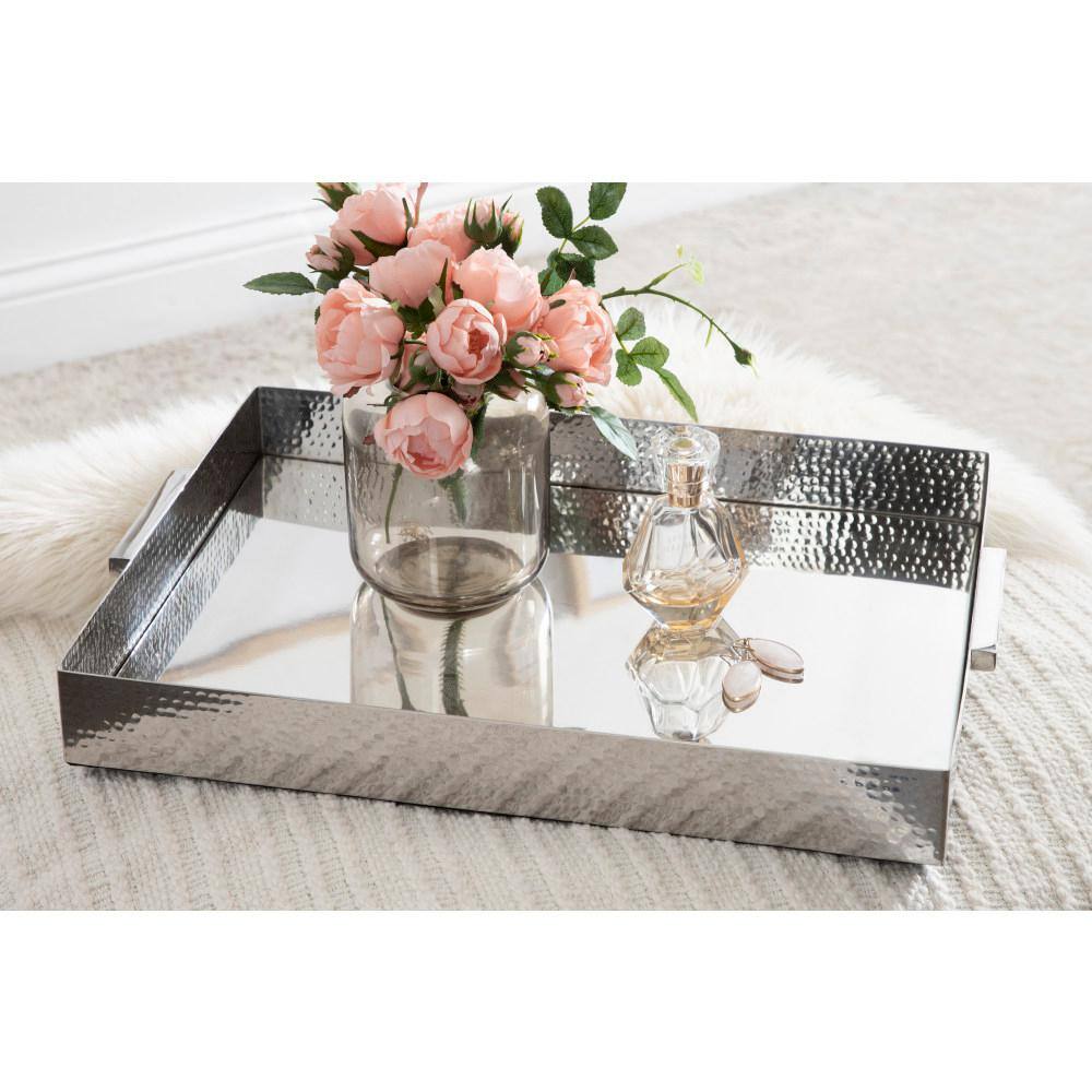 Samana Silver Hammered Stainless Steel Rectangular Tray