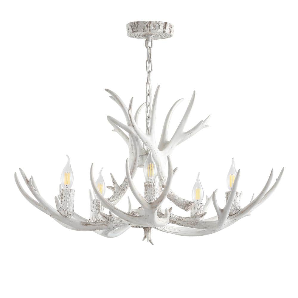 Eldora 30" White Adjustable Resin Antler 5-Light LED Chandelier