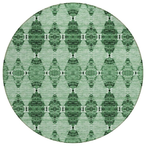 Emerald, Green 8 ft. Round Woven Moroccan Polyester Round Indoor/Outdoor Area Rug