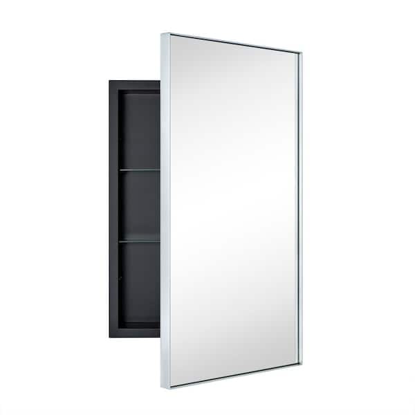 TEHOME Fulleti 16 in. W x 26 in. H Rectangular Metal Framed Medicine Cabinet with Mirror with Adjustable Shelves in Silver
