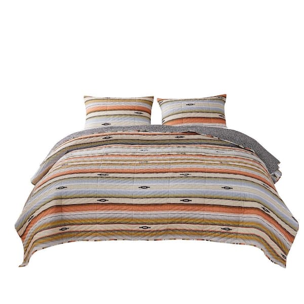 Benjara 3-Piece Multicolor Solid Full Size Microfiber Quilt Set