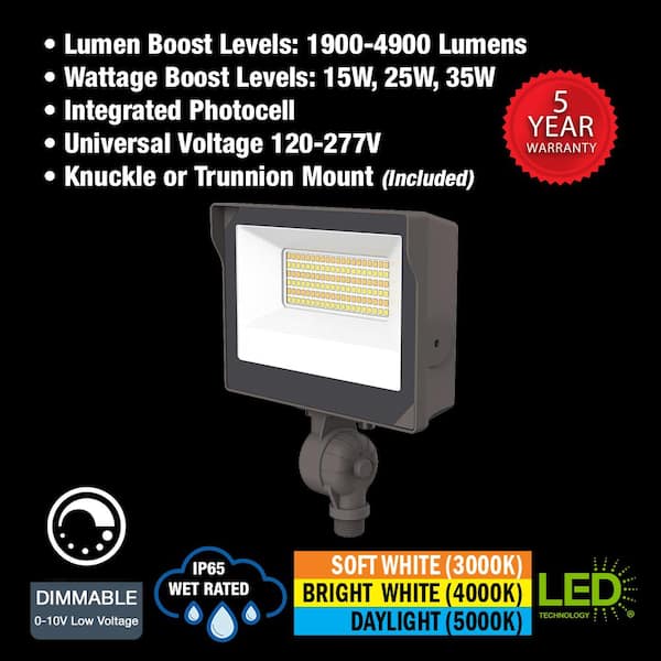 100-Watt Equivalent Bronze Integrated LED Flood Light Adjustable 1900-4900 Lumens and CCT with Photocell