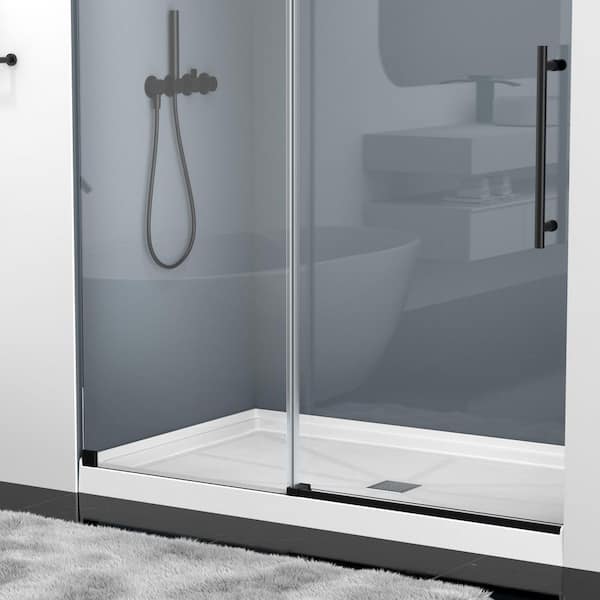 Durbase 60 in. L x 36 in. W SMC Single Threshold Alcove Shower Pan Base in White w/ Center Drain, Stainless Steel Cover