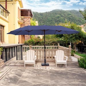 Bali Outdoor Double Sided 15 ft. x 9 ft. Rectangular Twin Market Patio Umbrella with Crank in Navy Blue