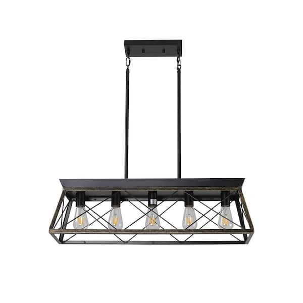 Modland Light Pro 5-Light Golden Black Rectangular Rustic Linear Chandelier for Kitchen Island with No Bulbs Included