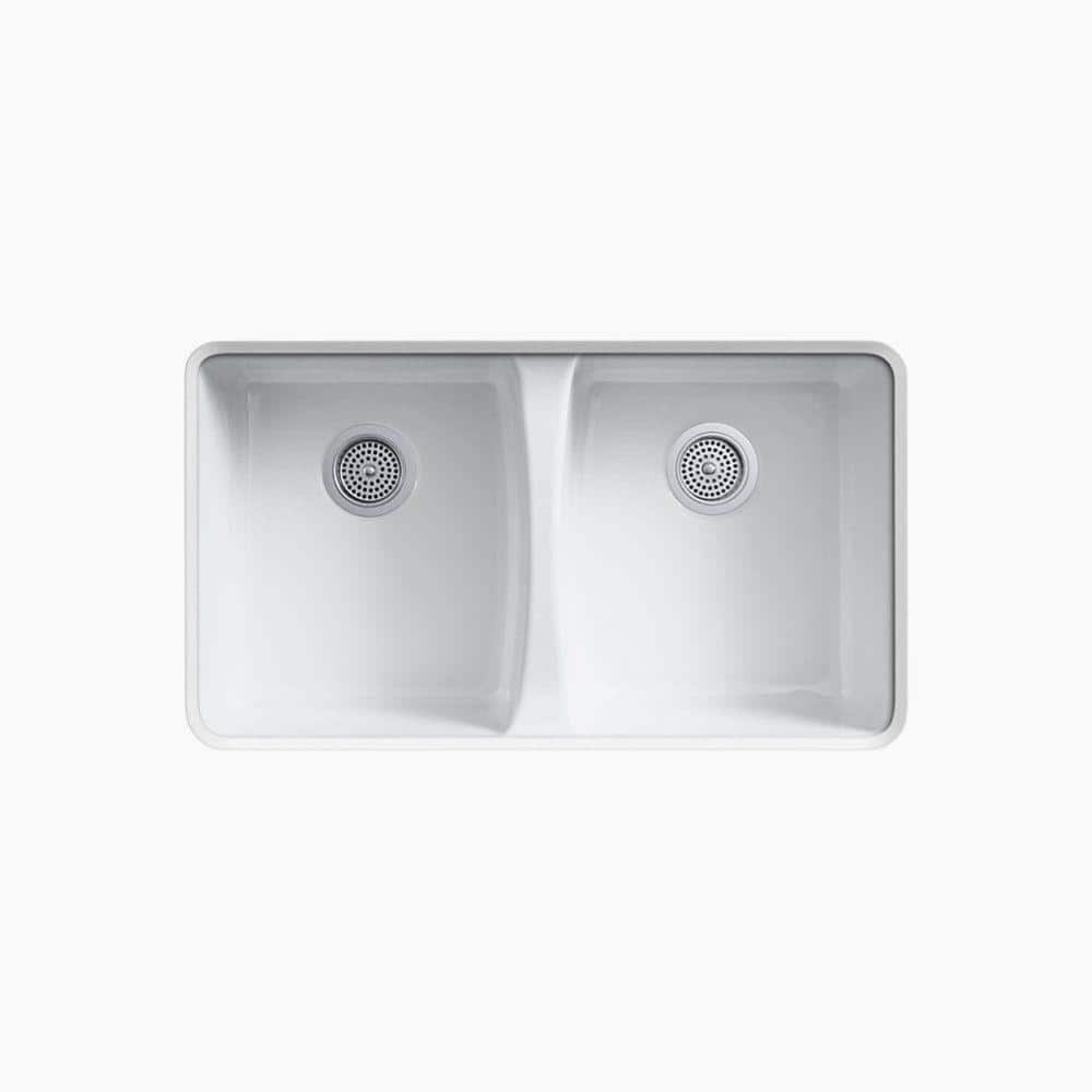 White Cast Iron Double Bowl Drop-In Kitchen Sink