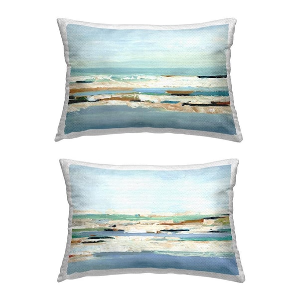 Blue Abstract Landscape Blue Rectangular Outdoor Throw Pillow 2-Pack