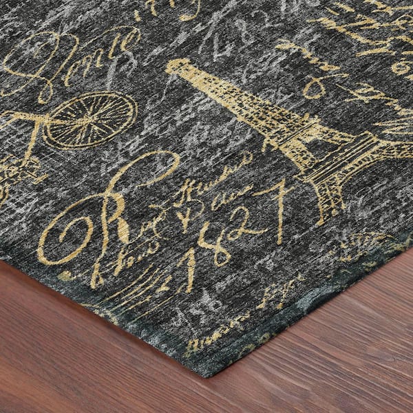 Chantille Machine Washable Indoor/Outdoor Abstract ACN2639 Black 8 ft. x 10 ft. Area Rug