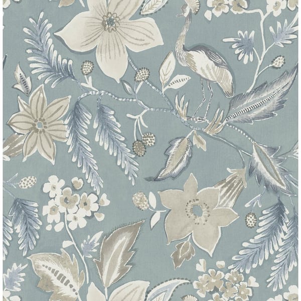SCOTT LIVING Crestwood Sky Blue Crowned Crane Wallpaper Sample