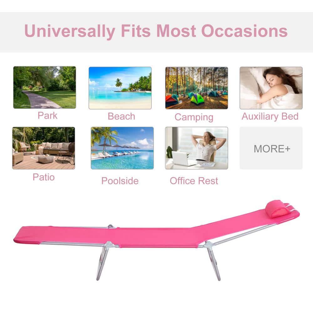 Outsunny Portable Mesh Chaise Lounge Chair, 5-Position Reclining, Pink & Silver