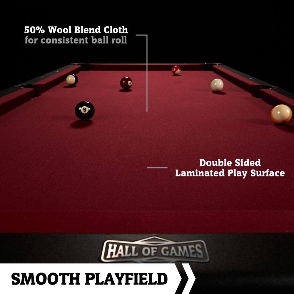 Edgewood 84" Burgundy Wool Blend Billiard Table with Oak Legs