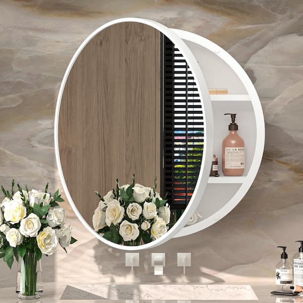 20 in. W x 20 in. H Round White Metal Framed Recessed/Surface Mount Medicine Cabinet with Mirror