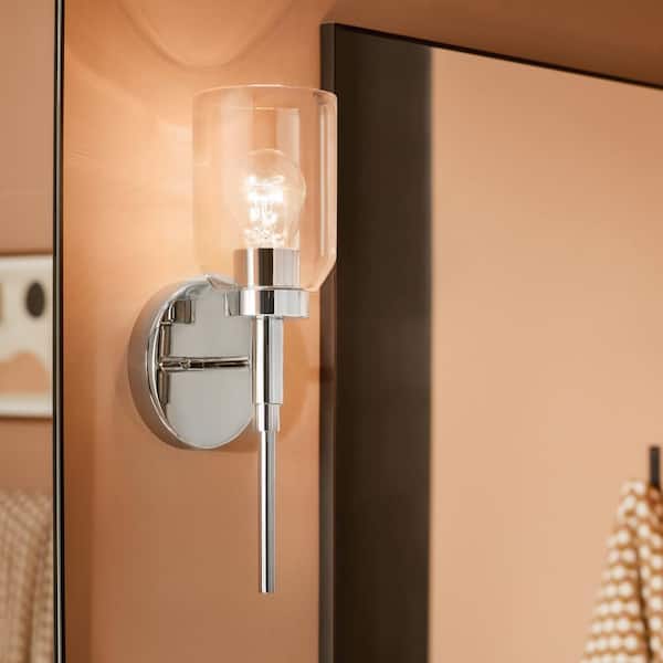 KICHLER Madden 1-Light Chrome Modern Bathroom Indoor Wall Sconce Light with Clear Glass
