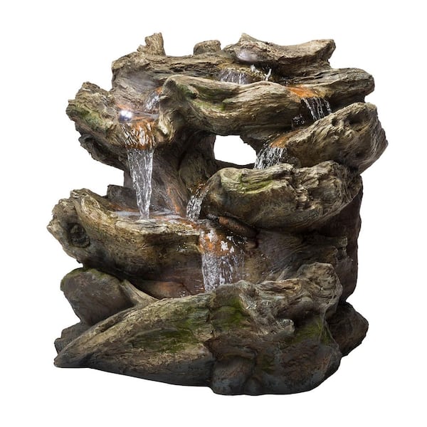32 in. Tall Outdoor Multi-Tier Rainforest Rock Waterfall Fountain with LED Lights