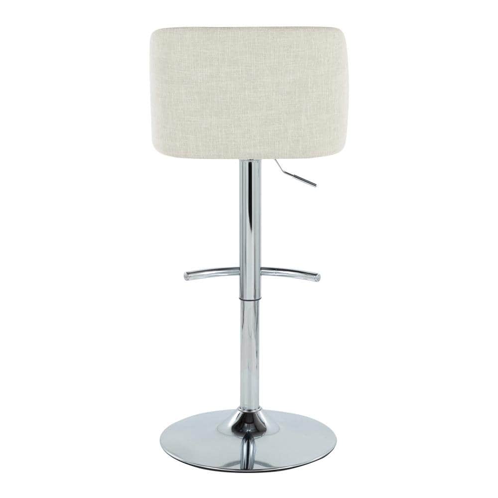 Cream Upholstered Adjustable Swivel Barstools with Chrome Base