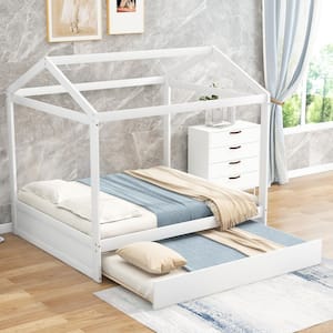 GOSALMON White Twin Size House Platform Beds with 2-Drawers for Boy and ...