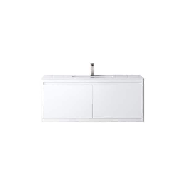 Mantova 47.3 in. W x 18.1 in. D x 20.6 in. H Single Bathroom Vanity Glossy White and Glossy White Composite Stone Top