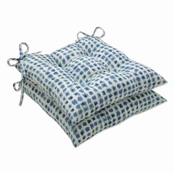 Pillow Perfect 19 x 18.5 Outdoor Dining Chair Cushion in Blue/Ivory (Set of 2)