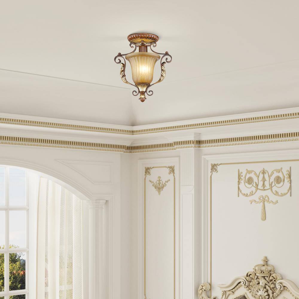 Verona Bronze and Gold Leaf Rustic Glass Semi-Flush Mount