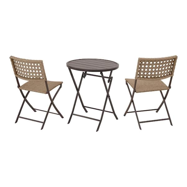 StyleWell Mix and Match Dark The 3-Piece Folding Home Wicker - Set Bistro Depot Outdoor FDS40059-STN Taupe