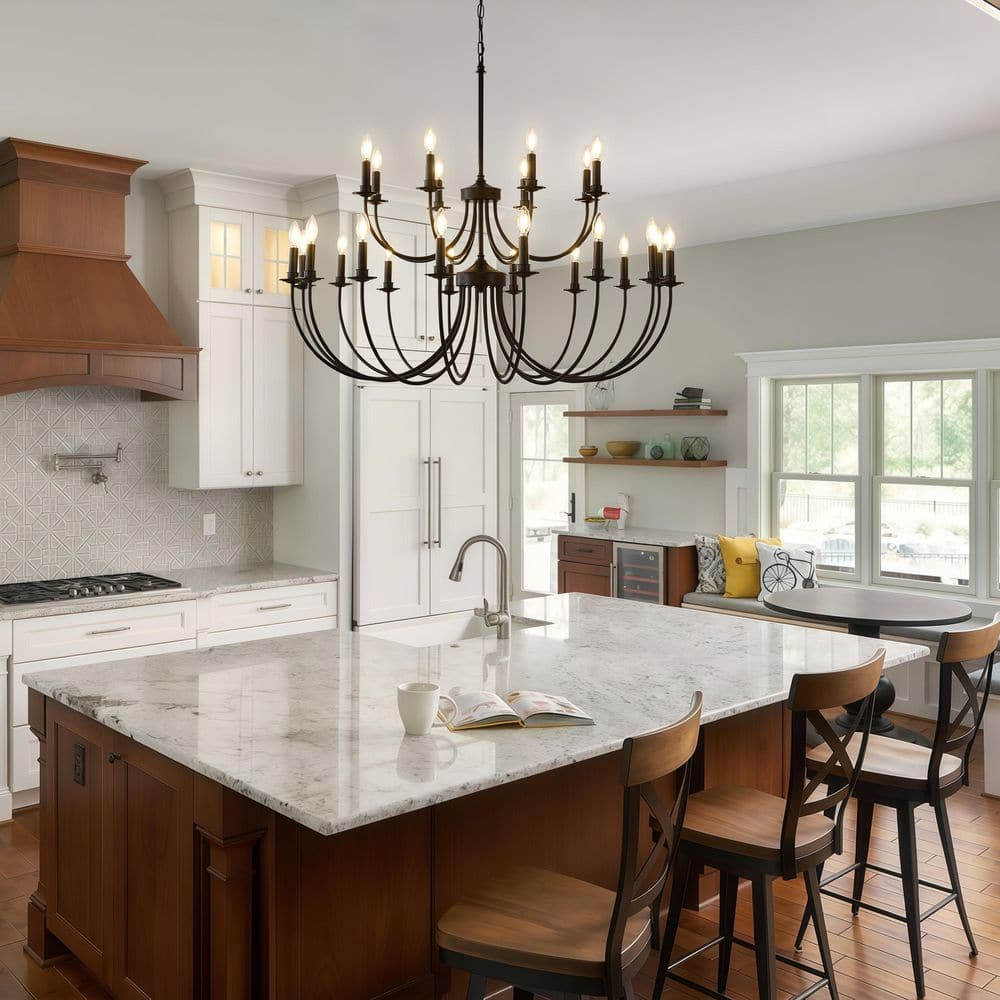 BAOURE 24-Light Black Farmhouse Chandeliers, 46-in Vintage Candle