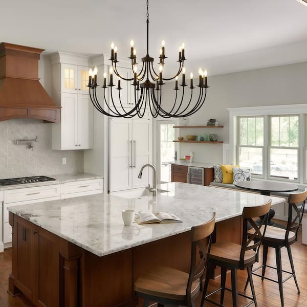 24-Light Black Farmhouse Chandeliers, 46-in Vintage Candle Large Chandelier for Entryway Kitchen Island Foyer