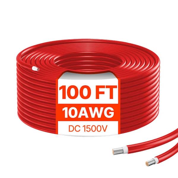 SVOPES 100 ft. Solar Panel Extension Cable, 10AWG 6 sq. mm Waterproof PV Wire for Home, RV and Ship Solar Systems, Red