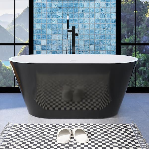 Unbranded 59 in. x 30 in. Acrylic Soaking Bathtub in Matte Black with Center Drain in Polished Chrome