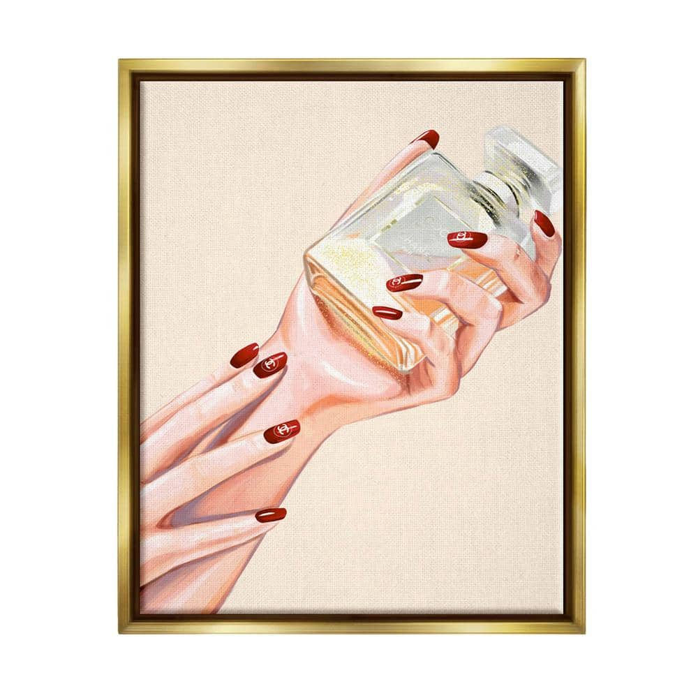 Chic Red Nail Polish Holding Perfume Bottle by Ziwei Li Floater Frame People Wall Art Print 21 in. x 17 in -  The Stupell Home Decor Collection, am117_ffg_16x20