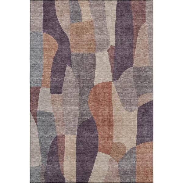 Mayfield Premium Machine Washable Abstract AMF2376 Plum 5 ft. x 7 ft. 6 in. Area Rug