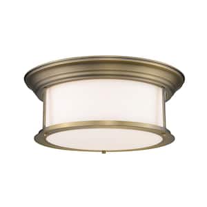 15.5 in. 1-Light Heritage Brass Flush Mount with Matte Opal Shade