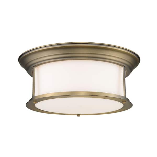 Unbranded 15.5 in. 1-Light Heritage Brass Flush Mount with Matte Opal Shade