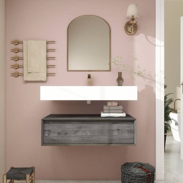 BV Better Vanity Alysa 36 in. W. x 20 in. D x 23 in. H Single Sink Floating Bath Vanity in Smoke Oak with White Acrylic Top