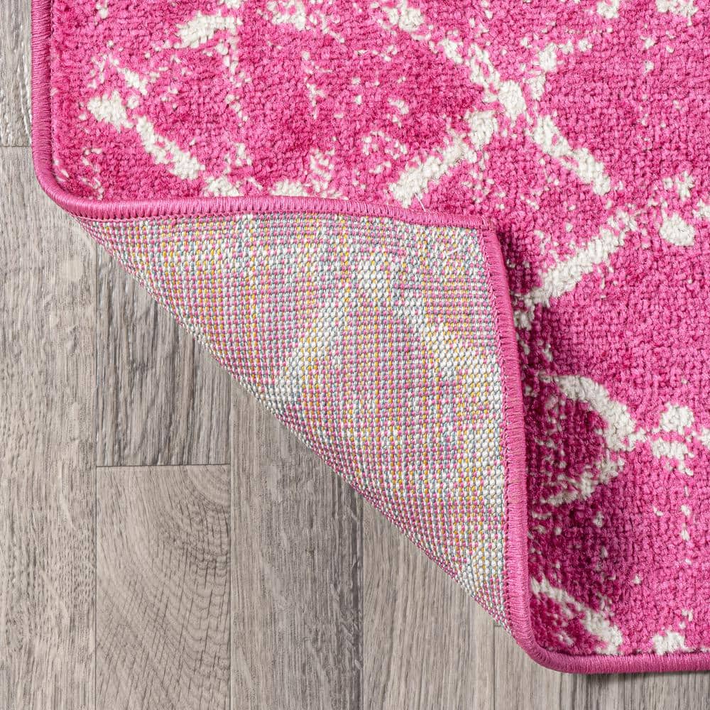 Fuchsia Ivory Trellis 5' x 8' Reversible Washable Rug