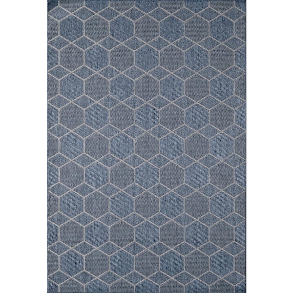 MILLERTON HOME Isla Denim 8 ft. x 10 ft. Transitional Geometric Indoor/Outdoor Area Rug