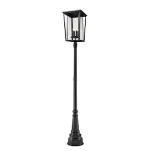 Seoul 4-Light Black 113 in. Aluminum Hardwired Outdoor Weather Resistant Post Light Set with No Bulb included